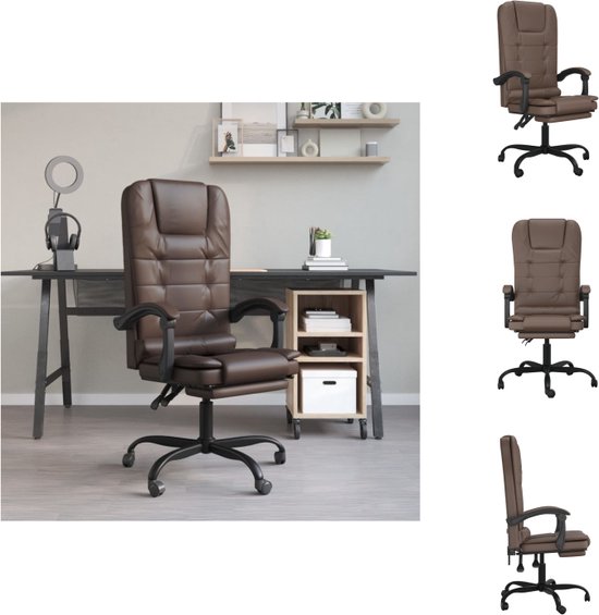 vidaXL Chaise de bureau réglable en simili cuir marron - Fonction massage - Dossier et repose-pieds réglables - Cadre robuste et stable - 63x56x (112,5-122) cm - Chaise de bureau