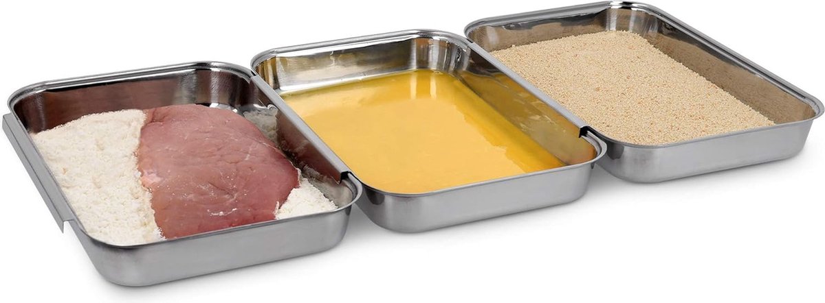 Buudreza Paneerschalenset 3-delig, GN 1/3 containers, 32,5 x 17,5 x 6,5 cm, paneerset voor koteletten, gastronormcontainer, roestvrij staal met