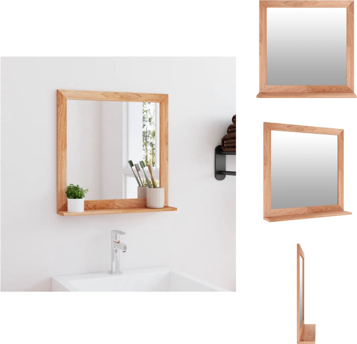 VidaXL Houten Wandspiegel Massief Walnotenhout 55 x 12 x 55 cm Inclusief Montagehandleiding Spiegel