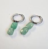 Zilveren oorringen met hanger van aventurien - Groene oorbellen - Edelstenen&Mineralen - Groene oorbellen