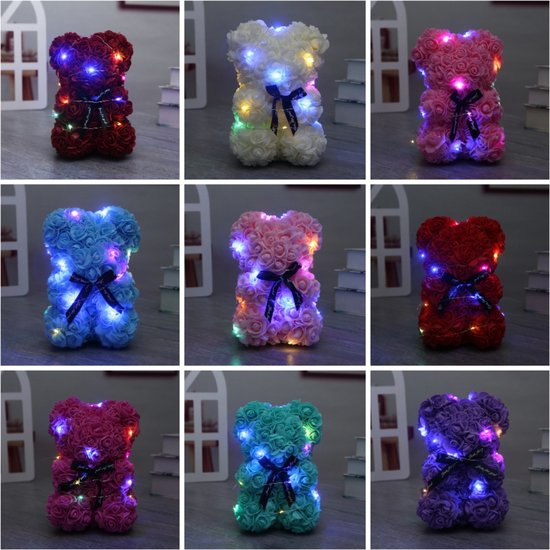 Livano Roses Teddy Bear - Rose Bear - Rose Bear - Cadeau de Saint-Valentin pour Cheveux et Hem - Femme - Rose avec lumière