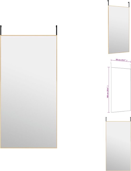 vidaXL Deurspiegel Goud - 50 x 100 cm - Aluminium frame en glas - In hoogte verstelbaar en ruimtebesparend - Spiegel