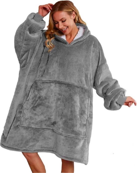 Hoodie Deken Grijs Premium - Deken Met Mouwen - Hoodie Blanket - Fleece Deken Met Mouwen - Deken Met Mouwen Voor Volwassenen