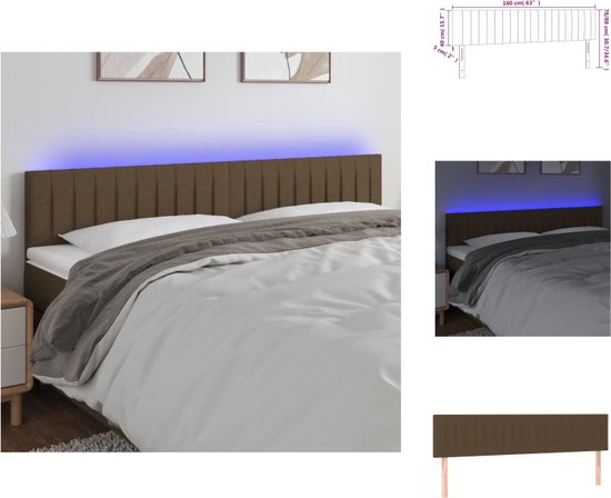 vidaXL Hoofdeind - 160 x 5 x 78/88 cm - donkerbruin stof - verstelbaar - LED-verlichting - Bedonderdeel