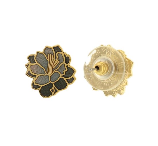Behave Clips d'oreilles fleur couleur or gris noir émail 1 cm