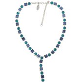 Behave Ketting - zilver kleur - blauw - dames - met hanger - steentjes - 40 cm