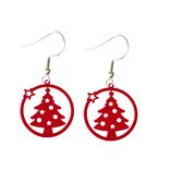 Zilver -Oorbellen- lang-kerstboom- Rood- Kerst-charme Bijoux