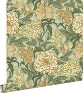 ESTAhome papier peint fleurs vintage vert, beige et ocre jaune - 139379 - 50 x 900 cm
