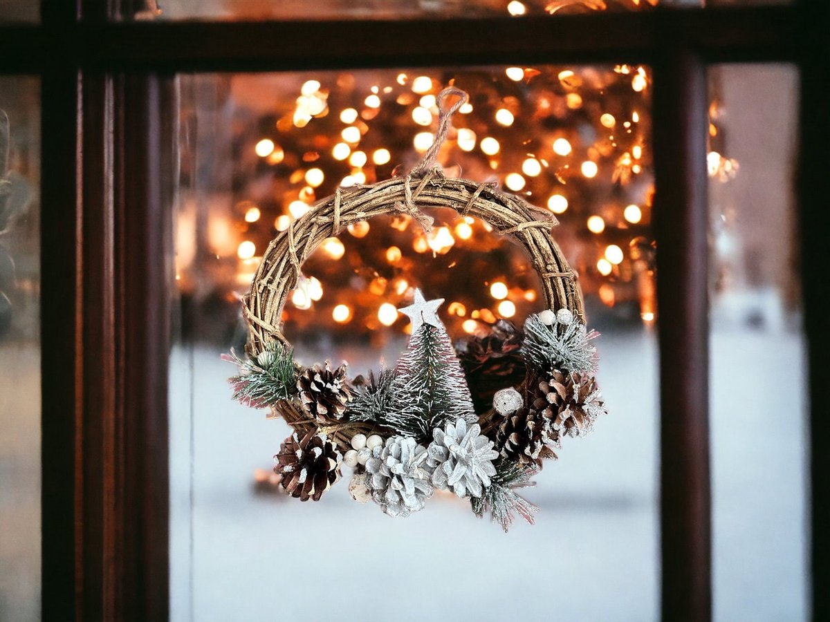 Meisterhome® Handgemaakte kerstkrans deurkrans adventskrans adventskransen decoratieve krans hangende deurversiering muurversiering - voor buiten & binnen - Ø25 cm – foto 4