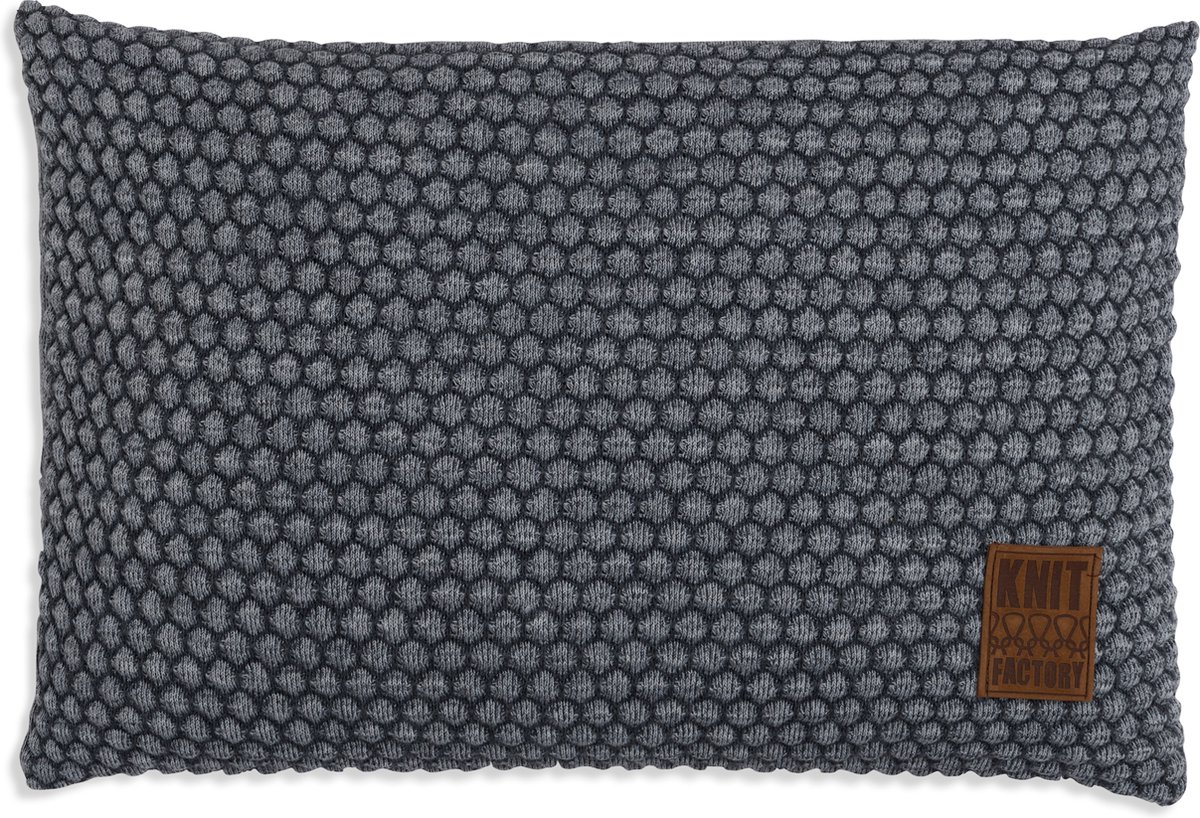 Knit Factory Juul Sierkussen - Rechthoekig kussen - Kussen woonkamer - Bank kussen - Decoratie kussen - Antraciet/Licht Grijs - 60x40 cm - Kussenhoes inclusief kussenvulling