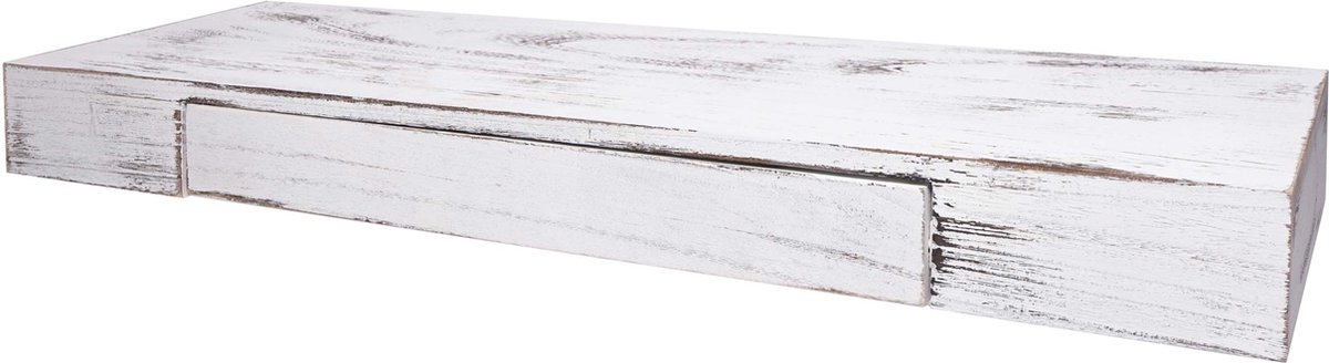Wandplank MCW-H37, wandplank Hangende plank, lade massief hout 8x80x25cm ~ wit, shabby
