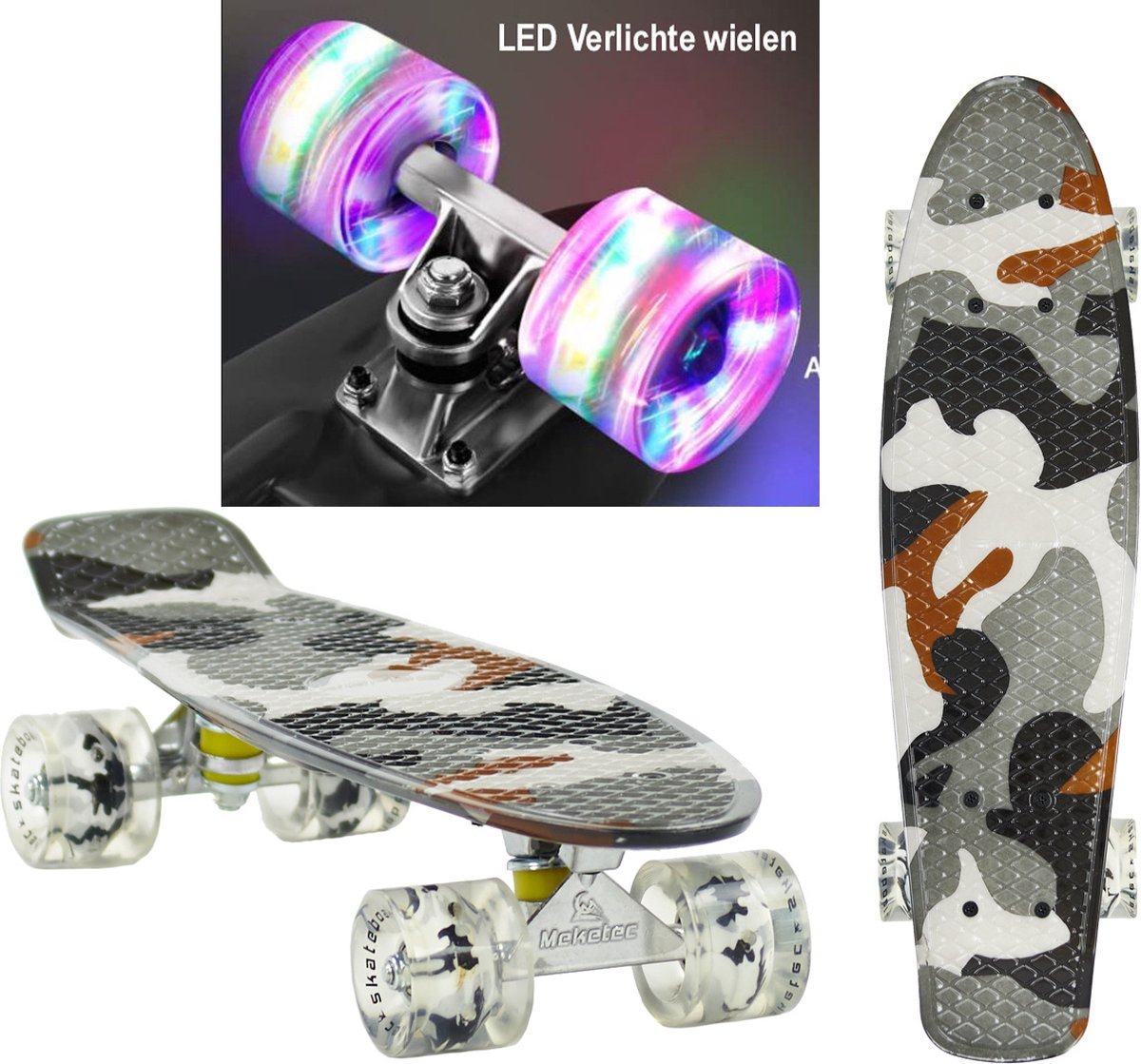 Sajan - Skateboard - LED - Penny board - Camouflage Grijs - 22.5 inch - 56cm - Skateboard met Verlichting — afbeelding 8