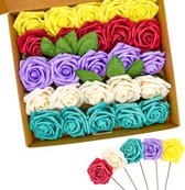 Rozen kunstbloemen, 25 stuks kunstbloemen, schuimrozen met stelen voor doe-het-zelf bruiloftsboeket, Valentijnsdag, party, woondecoratie (5 kleuren)