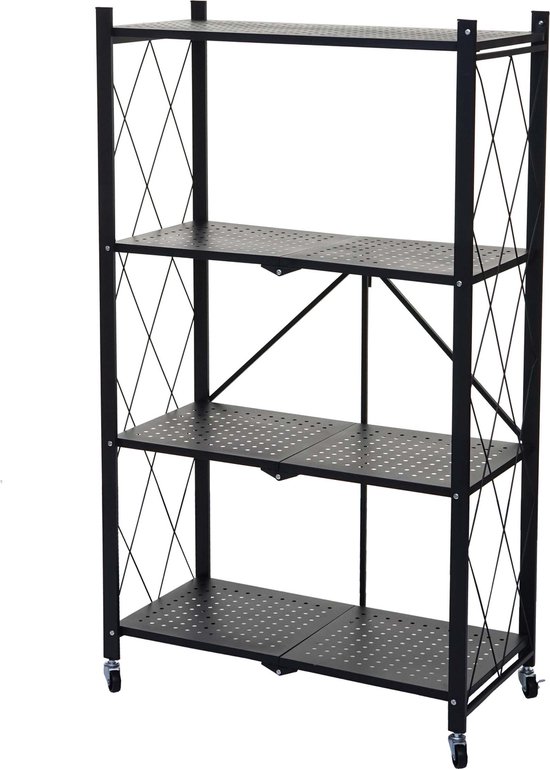 Plank MCW-J85, staande plank, woonkamerplank, opvouwbaar/vouwbaar staal ~ zwart, 4 niveaus