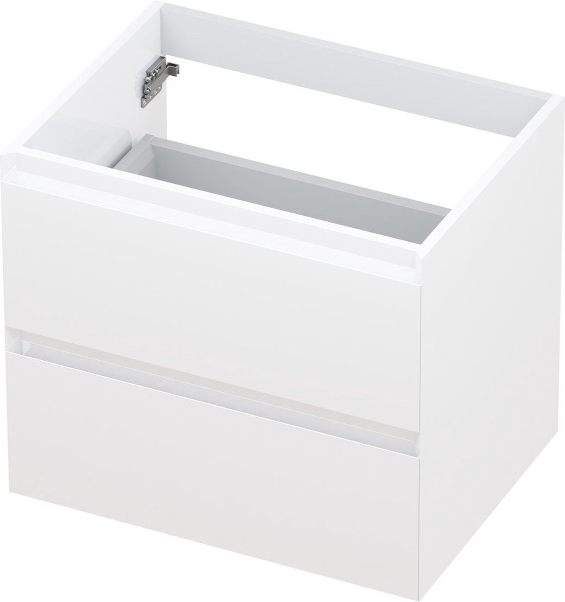 INK® wastafelonderkast 2 laden greeploos gelakt 60x45x52cm, hoogglans wit