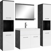 Set de meubles de salle de bain Badplaats Montréal XL 60 cm x 35 cm - Grijs avec Wit brillant - Meuble de salle de bain avec miroir et armoires latérales