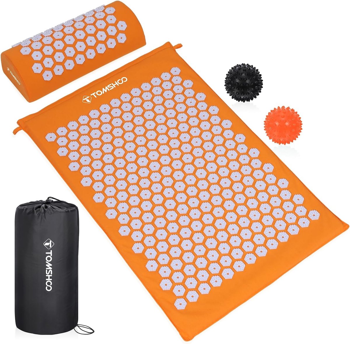 Acupressuurmattenset, Shiatsu-massagemat, acupunctuurmassagemat met hoofdkussen en 2 massageballen, tas, voor verlichting van rugpijn, hoofd-nekpijn, spanning verlichten