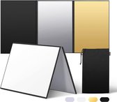 4-in-1 Kartonnen Lichtreflectiescherm voor Fotografie, 12"x8" Goud/Wit/Zilver/Zwart Opvouwbaar Reflectiescherm Reflecterend Diffusorbord voor Productfotografie en Voedselfotografie op Tafel