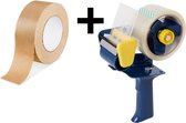 Handkartonsluiter + 1 rol Verpakkingstape Ecologische Papieren Tape 50mm x 50m / dozensluiter kunststof - Tape dispenser / Ecotape / Paper Tape