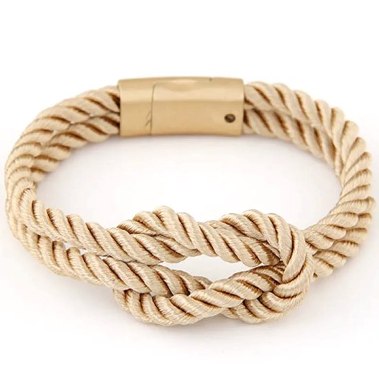 Walletstreet Yin Yang Armband – Gevlochten touw en RVS - Armbandje 21 cm Rose-voor mannen en vrouwen-Kerstcadeau-Ideale geschenk
