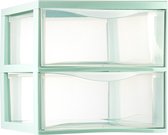 Plasticforte Caisson à tiroirs/organisateur de bureau avec 2x tiroirs - transparent/vert menthe - L26 x L36 x H25 cm
