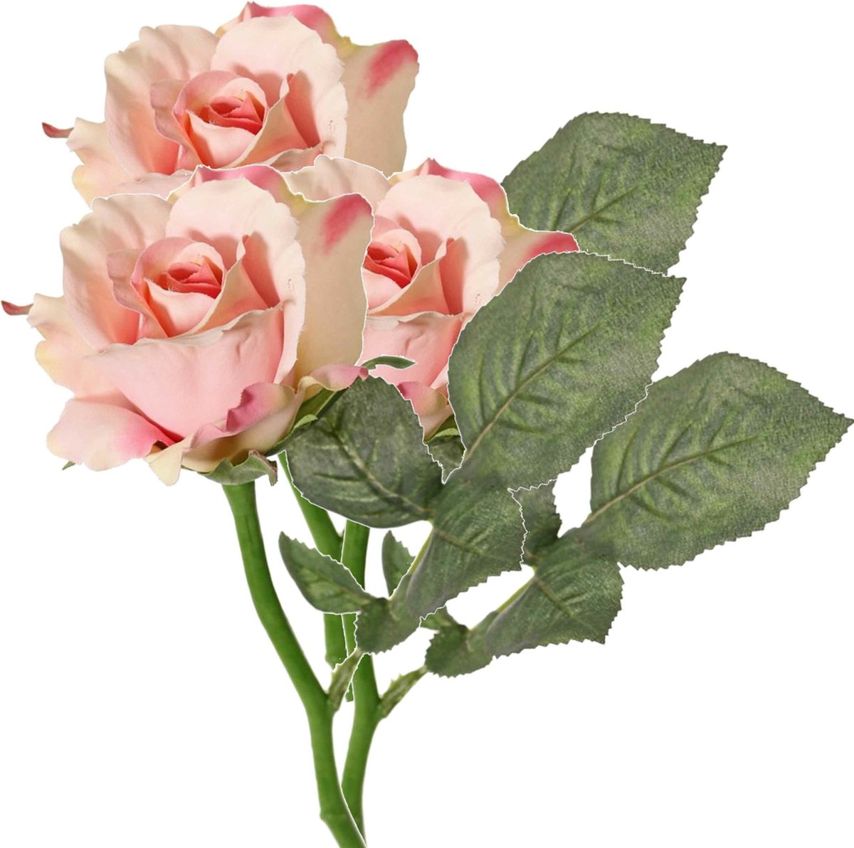 Top Art Topart Kunstbloem - 3x - roos Alice - de luxe - roze - 30 cm - kunststof steel - decoratie