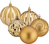 Arte R gedecoreerde kerstballen - 12x stuks - goud - kunststof - 8 cm