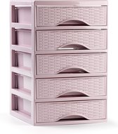 PlasticForte Ladeblokje - bureau organizer met 5x lades - roze - L18xB21xH28 cm