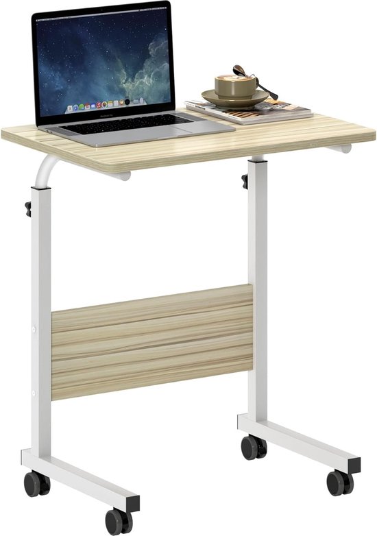 sogesfurniture BHEU-05#3-N Laptop Table, Height Adjustable, Computer Table with Wheels, PC Table, Notebook Table, Side Table for Bed and Sofa