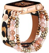 MNCdigi - Gems & Pearls band - Luipaard - Geschikt voor iWatch 42mm - 44mm - 45mm - 49mm - Modieuze handgemaakte smartwatchband voor dames compatibel met Apple Watch Series Ultra SE 9 8 7 6 5 4 3 2 1 grote modellen