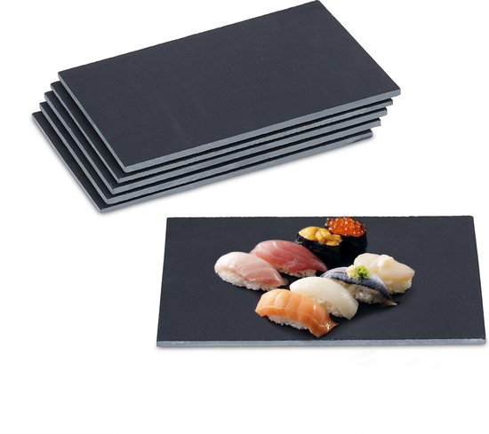 Planche de service en ardoise Relaxdays - lot de 6 - planche à snack - rectangulaire - sushi - tapas