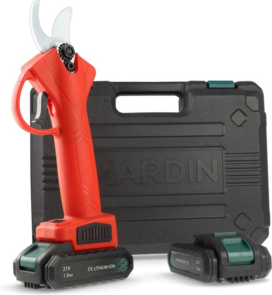 Mardin - elektrische snoeischaar - inclusief koffer - 2 accu's - rood
