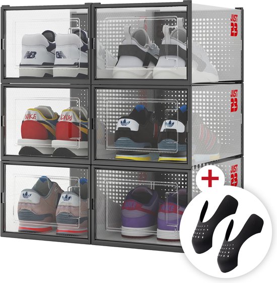 JUST23 Schoenen opbergsysteem 6PACK - Transparant - Schoenenkast - Schoenenrek - Schoenen organizer - Sneakerbox - Schoenenopbergers