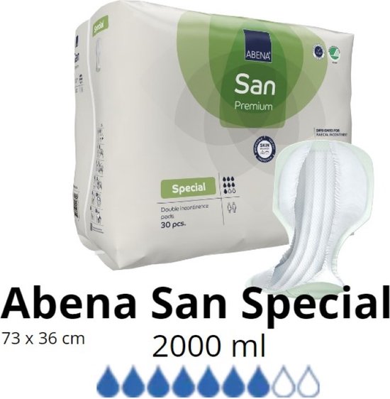 Abena San Special dubbele incontinentiepads, 73x36cm, 2000ml capaciteit.