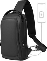 Schoudertas voor heren, waterdichte borstzak voor 11,3 inch iPad Business Sling Bag met USB-aansluiting, diefstalbestendig, crossbody tas, kleine schoudertas voor heren, voor vrije tijd, werk, universiteit, reizen, zwart, zwart