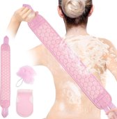 Waledano® 3 in 1 Doucheborstel Set - Massage Spons - Scrub Band - Scrub Handschoen - Verwijderd Dode Huidcellen van Lichaam & Gezicht