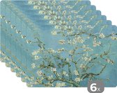 Amandelbloesem placemat - Placemats Van Gogh kunst - 45x30 cm - 6 stuks - Borden onderleggers antislip - Decoratie voor op tafel - Luxe tafelversiering - Tafelmat vinyl - Bord onderlegger kunststof - Tafeldecoratie accesoires - Grote placemat