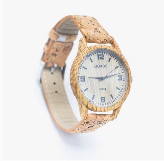 Ecologische Horloge met puur kurk band en houten kast - unisex - milieuvriendelijk - WA-392