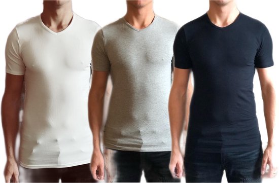 Dice mannen T-shirts met hoge V-hals wit/grijs/zwart maat S