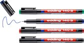 edding 140 S permanente pen - set van 4 - multi-coloured - ronde punt 0,3 mm - pen voor schrijven op glas, plastic, folies en gladde oppervlakken - permanent, sneldrogend, veegvast en watervast