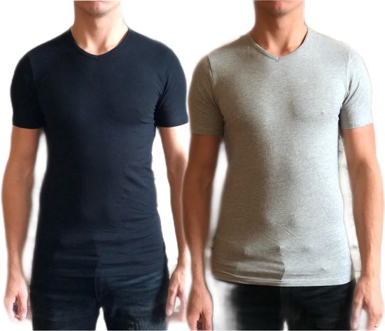 Dice mannen T-shirt met hoge V-hals grijs/zwart maat L