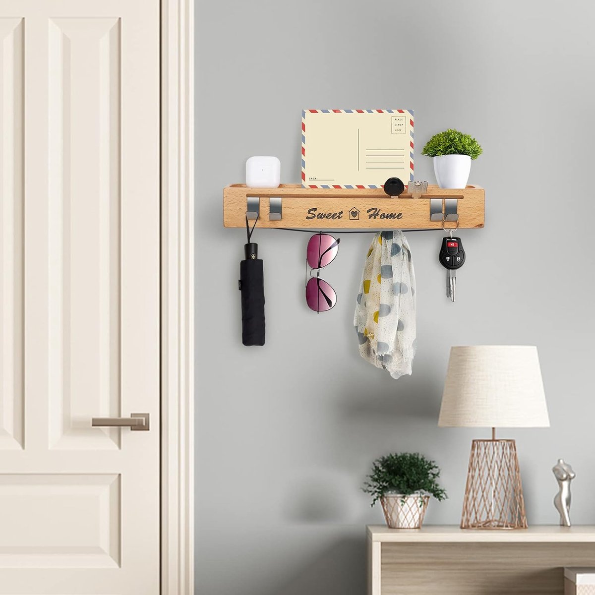 Dxiunove Sleutelhanger van hout met magnetische wandsleutelhouder, elegante sleutelhanger met verborgen magneten, 3 installatiemethoden inbegrepen ( bruin Dxiunove Sleutelhanger van hout met magnetische wandsleutelhouder, elegante sleutelhanger met verborgen magneten, 3 installatiemethoden inbegrepen ( bruin