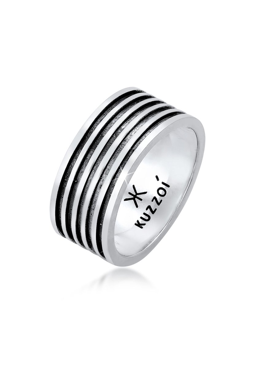 KUZZOI - Ring - Heren Band Ring Grooves Vintage Solid in 925 Sterling Zilver - Heren