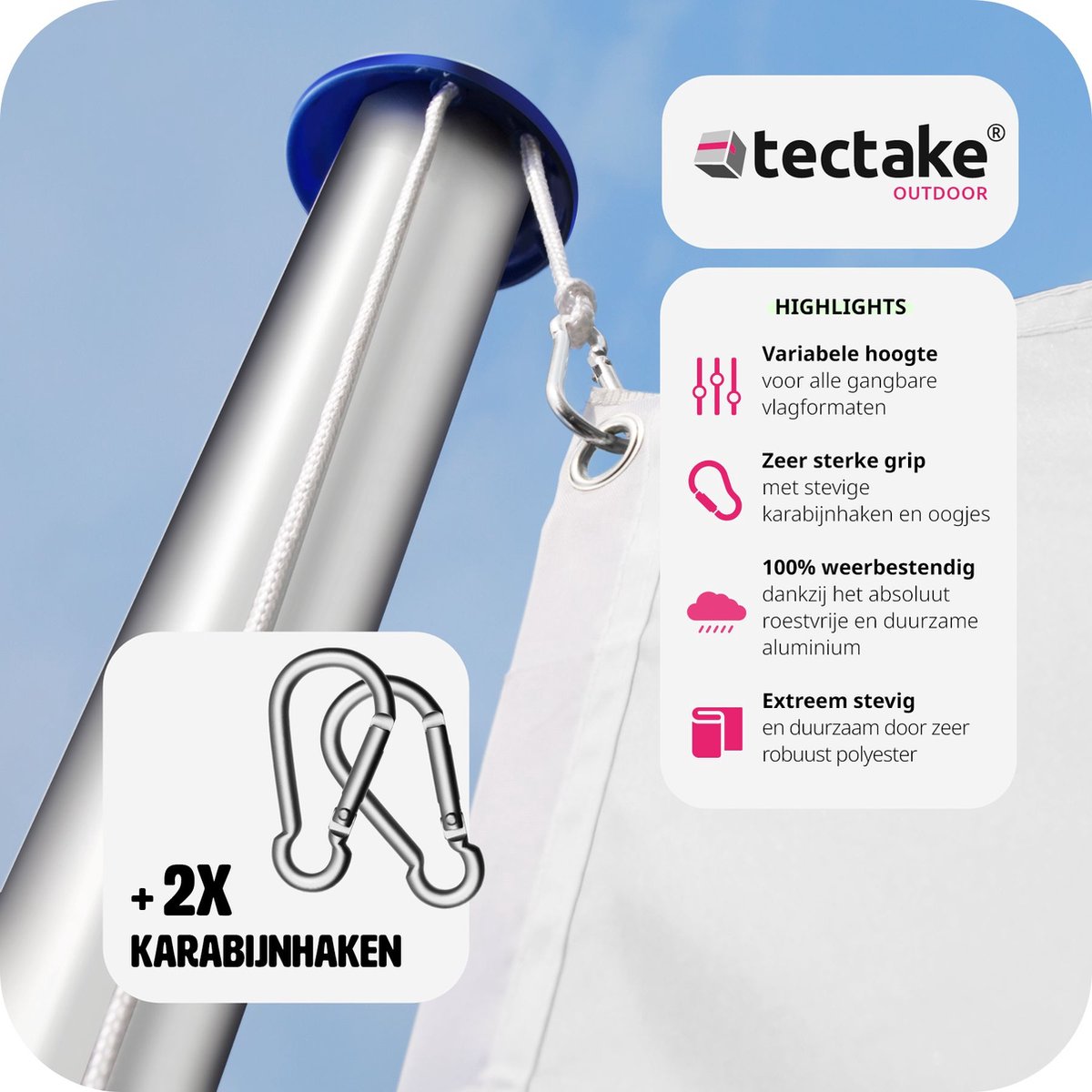 Tectake Aluminium Vlaggenmast In Hoogte Verstelbaar