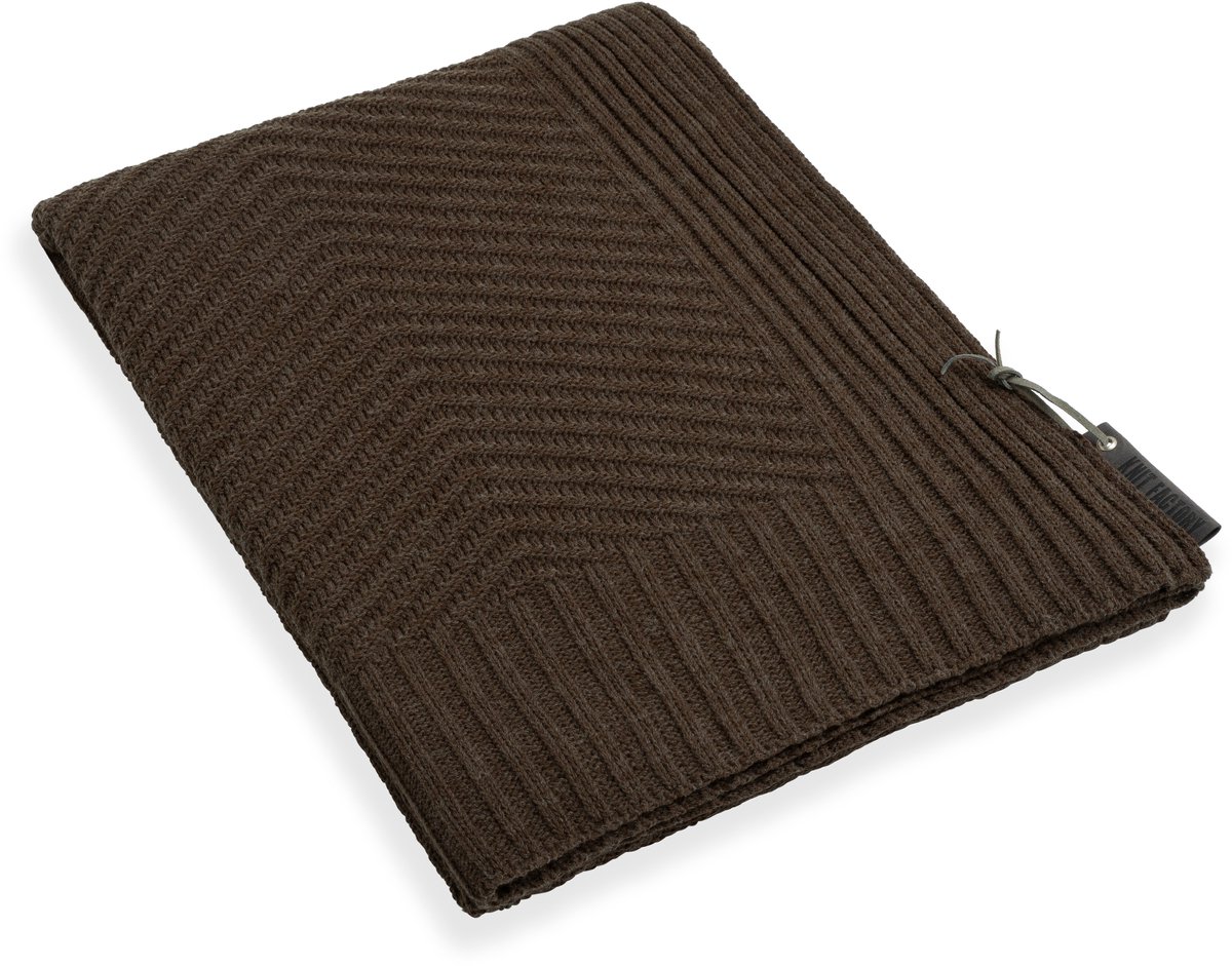 Knit Factory Beau Gebreid Plaid - Woondeken - plaid - Wollen deken - Kleed - Donkerbruin - 160x130 cm