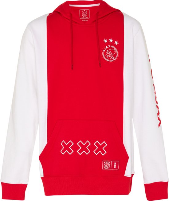 Ajax-hooded sweater wit/rood/wit logo kruizen | Official Ajax Fanshop