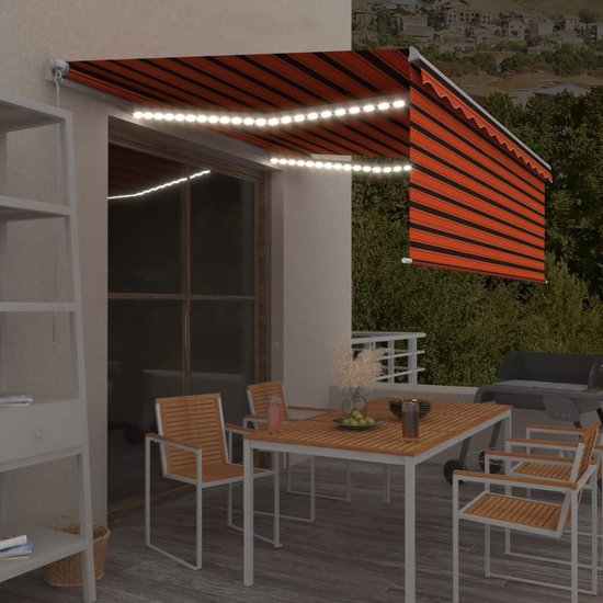 vidaXL Store enrouleur à extension manuelle LED 4,5x3m Orange Marron
