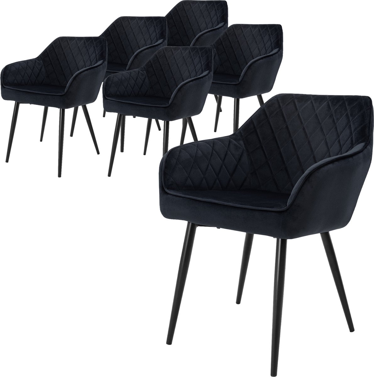 ml-design Eetkamerstoelen set van 6 met armleuningen en rugleuning, zwart stoelen met comfortabele fluweel bekleding, stevige keukenstoelen met zwarte metalen poten, ergonomische en moderne stoelen voor eetkamer en woonkamer in huis