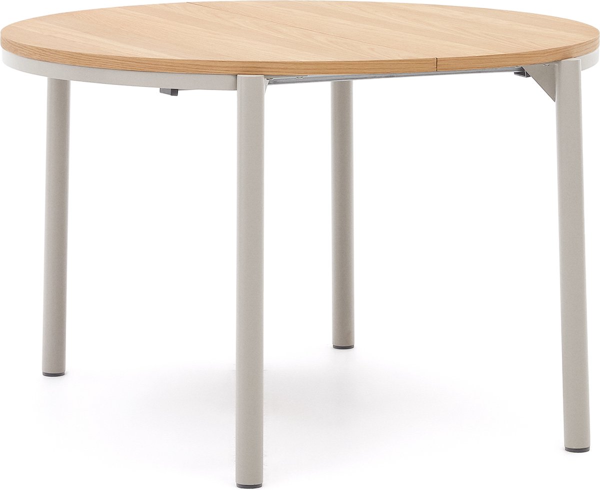 Table extensible ronde Montuiri placage en chêne et pieds en acier finition  grise Ø 120 (200) cm