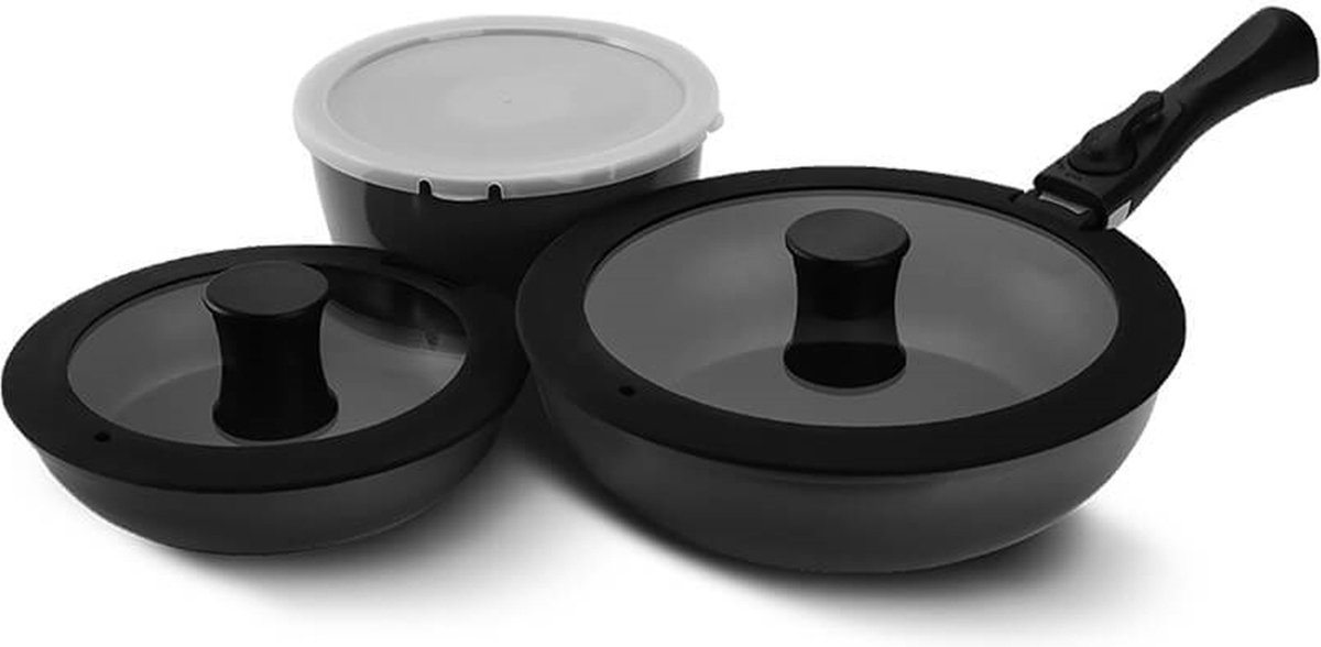 Maestro MR-4800-7 - Koekenpannenset - 7-delige - antiaanbaklaag - afneembare handgreep - Zwart